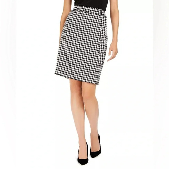 FINAL PRICE Calvin Klein Belted Houndstooth Pencil Skirt - Picture 1 of 14